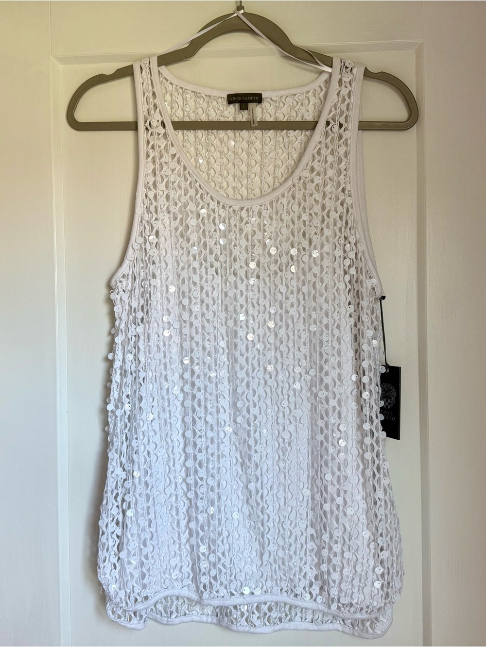 Vince Camuto White Sequin Lace Tank